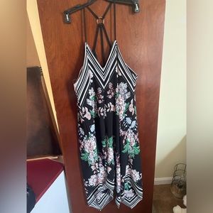 black dress with striped and flowers